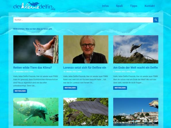 Screenshot der Startseite von Der kleine Delfin